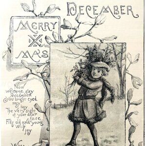 1886 December Poem Comins Wood Engraving Victorian Christmas Day DWKK27C